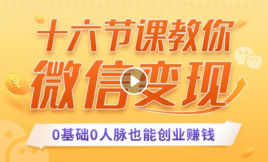 十六节课教你零基础微信变现，用单品打爆市场，每月收入超过10万+-淘金日记