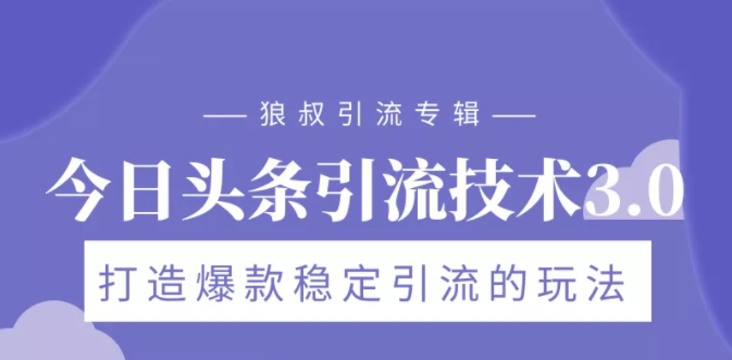 狼叔今日头条引流技术3.0,打造爆款稳定引流的玩法,VLOG引流技术-淘金日记
