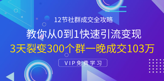 12节社群成交全攻略:从0到1快速引流变现,3天裂变300个群一晚成交103万-淘金日记