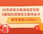 30天疯卖文案速成变现营,0基础玩透爆卖文案捞金术!每月增收20000+-淘金日记