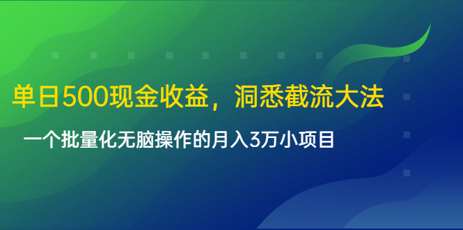 单日500现金收益,洞悉截流大法,一个批量化无脑操作的月入3万小项目-淘金日记
