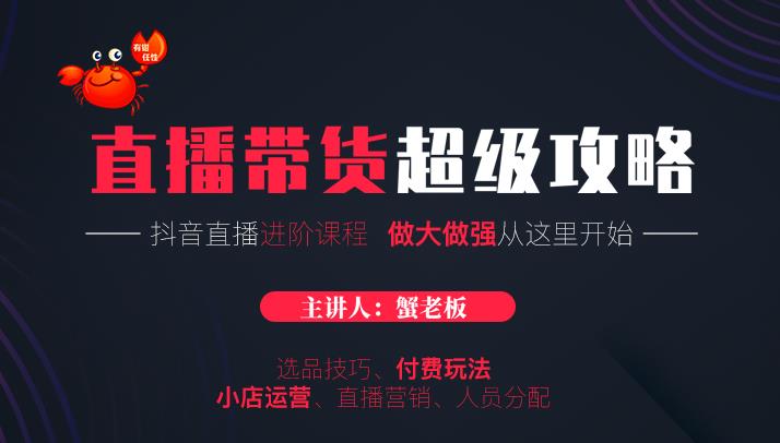 蟹老板抖音直播带货超级攻略:抖音直播带货的详细玩法,小店运营、付费投放等-淘金日记