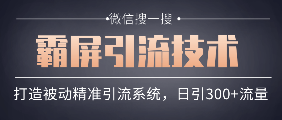 微信搜一搜霸屏引流技术,打造被动精准引流系统,轻松日引300+流量-淘金日记