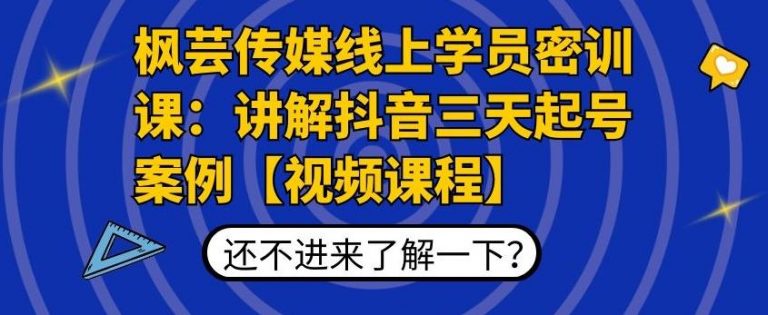 枫芸传媒线上学员密训课:讲解抖音三天起号案例【无水印视频课】-淘金日记