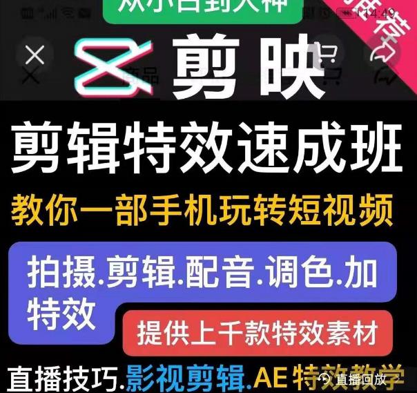剪映剪辑特效速成班:教你一部手机玩转短视频,提供上千款特效素材-淘金日记