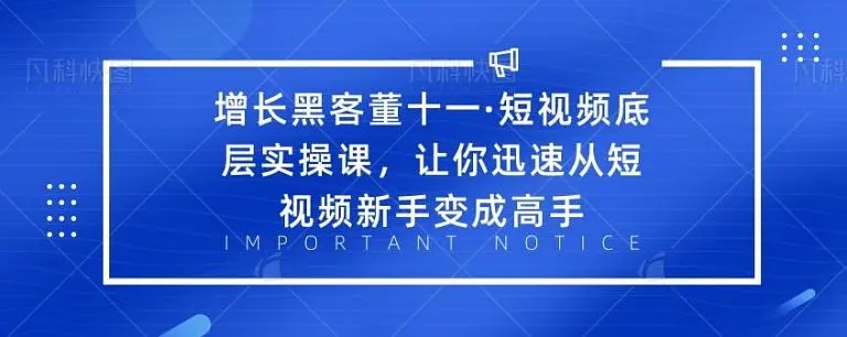 增长黑客董十一·短视频底层实操课,从短视频新手变成高手-淘金日记