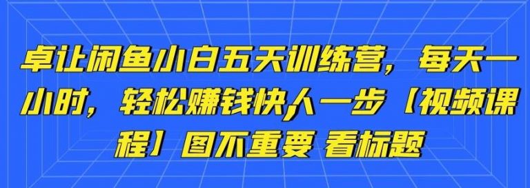 卓让闲鱼小白五天训练营,每天一小时,轻松赚钱快人一步-淘金日记