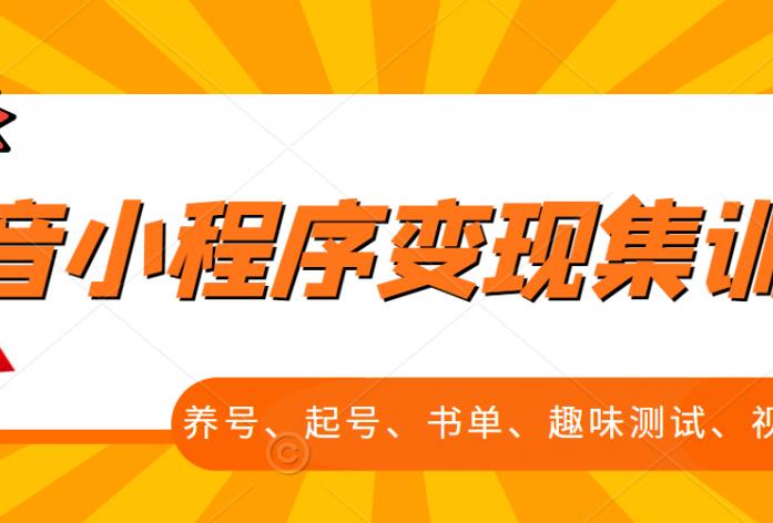 抖音小程序变现集训课，养号、起号、书单、趣味测试、视频剪辑，全套流程-淘金日记