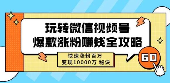 玩转微信视频号爆款涨粉赚钱全攻略,快速涨粉百万变现万元秘诀-淘金日记