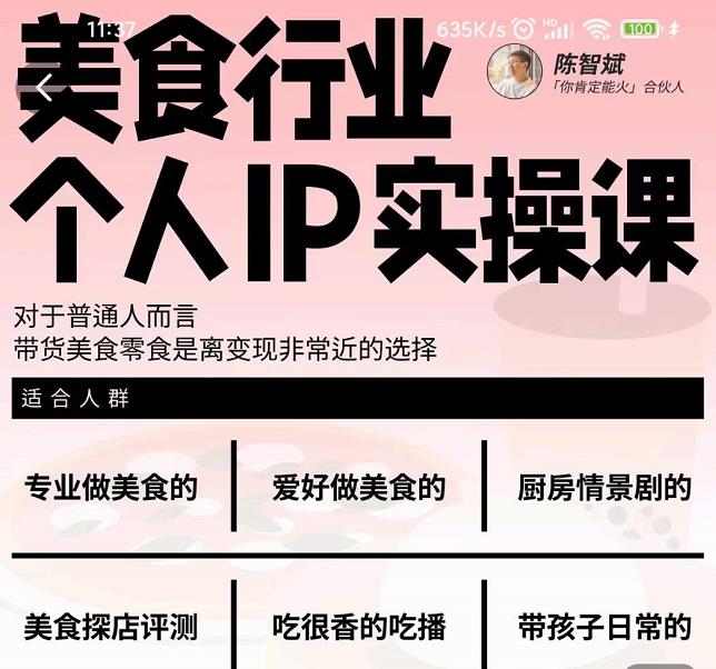 美食行业个人IP实操课,对于普通人而言,带货美食零食是离变现非常近的选择-淘金日记