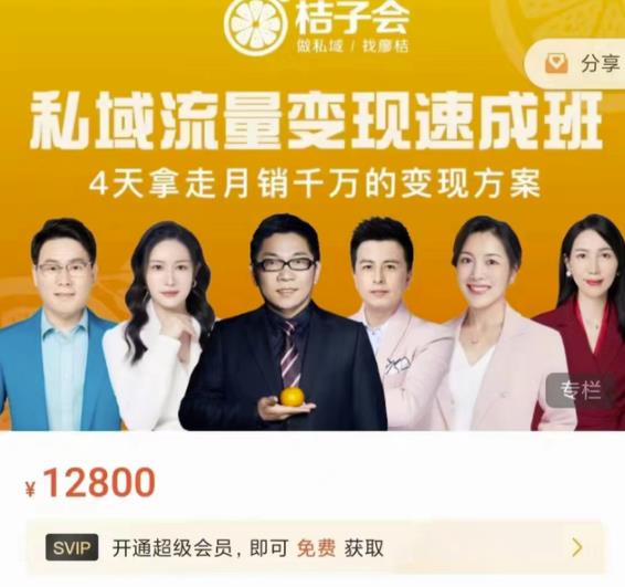 桔子会·私域流量变现速成班,4天拿走月销千万的变现方案 价值12800元-淘金日记