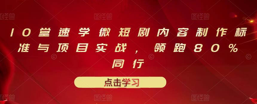 10堂速学微短剧内容制作标准与项目实战,领跑80%同行-淘金日记