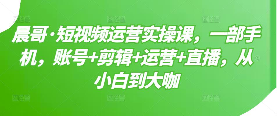 晨哥·短视频运营实操课,一部手机,账号+剪辑+运营+直播,从小白到大咖-淘金日记