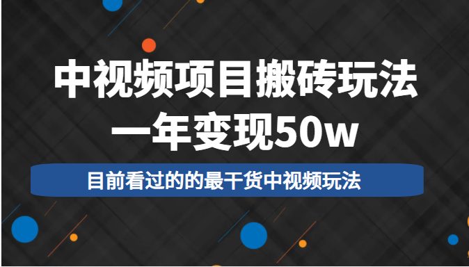 中视频项目搬砖玩法,一年变现50w,目前看过的的最干货中视频玩法-淘金日记
