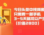 今日头条中视频搬运项目,只需要一部手机3-5天就可以产生利润(价值2800元)-淘金日记