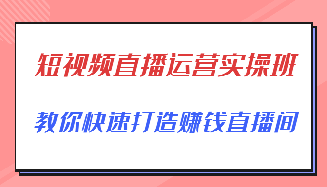 短视频直播运营实操班，直播带货精细化运营实操，教你快速打造赚钱直播间-淘金日记