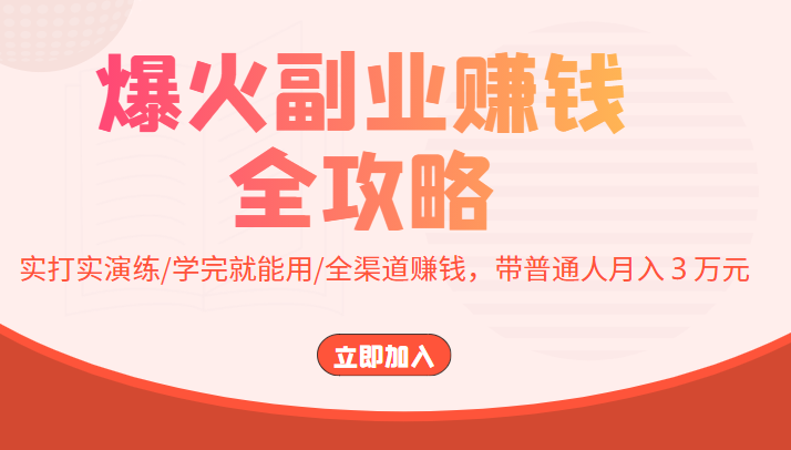 爆火副业赚钱全攻略:实打实演练/学完就能用/全渠道赚钱,带普通人月入3万元-淘金日记