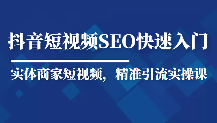 抖音短视频Seo搜索排名优化新手快速入门教程,实体商家短视频,精准引流实操课-淘金日记