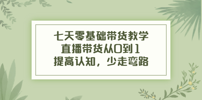 七天零基础带货教学，直播带货从0到1，提高认知，少走弯路-淘金日记
