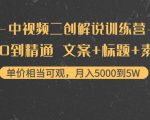 中视频二创解说训练营:从0到精通 文案+标题+素材、月入5000到5W-淘金日记