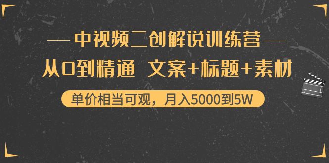 中视频二创解说训练营:从0到精通 文案+标题+素材、月入5000到5W-淘金日记