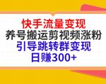 快手流量变现,养号搬运剪视频涨粉,引导跳转群变现日赚300+-淘金日记