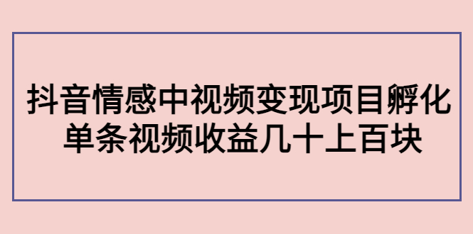 副业孵化营第5期：抖音情感中视频变现项目孵化 单条视频收益几十上百-淘金日记