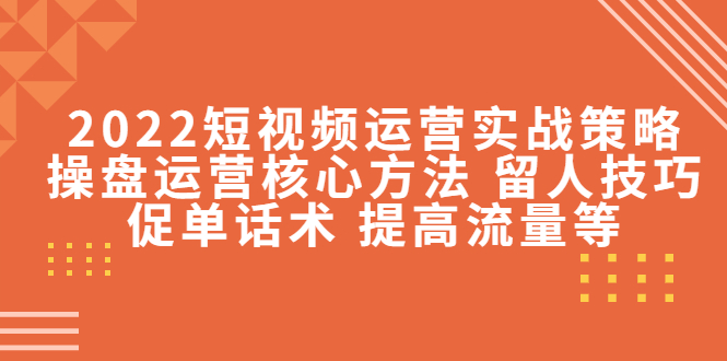 2022短视频运营实战策略:操盘运营核心方法 留人技巧促单话术 提高流量等-淘金日记