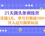 21天微头条训练营,实操3天,单号日收益100+月入过万简单玩法-淘金日记