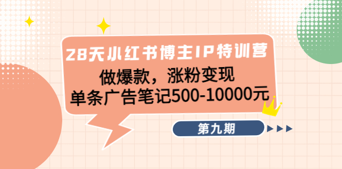 28天小红书博主IP特训营《第9期》做爆款,涨粉变现 单条广告笔记500-10000-淘金日记