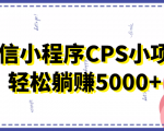 微信小程序CPS小项目，有微信就能做，轻松上手躺赚5000+-淘金日记