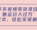 多多视频带货项目,搬运日入过万,0成本,轻松实现躺赚(教程+软件)-淘金日记