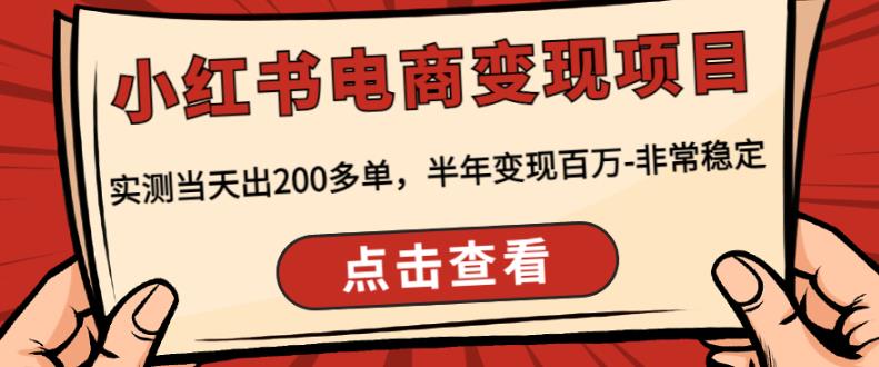 顽石·小红‬书电商变现项目，实测当天出200多单，半年变现百万，非常稳定-淘金日记