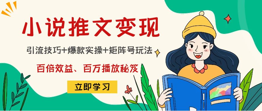 小说推文训练营:引流技巧+爆款实操+矩阵号玩法,百倍效益、百万播放秘笈-淘金日记
