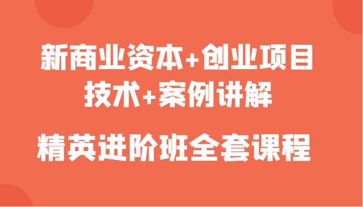 新商业资本+创业项目,技术+案例讲解,精英进阶班全套课程-淘金日记