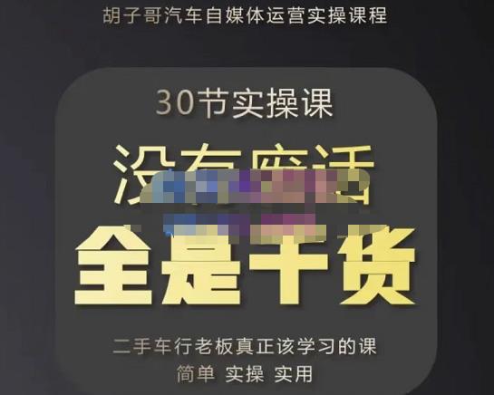 胡子哥·汽车自媒体运营实操课,汽车新媒体二手车短视频运营教程-价值8888元-淘金日记