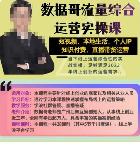 数据哥流量综合运营实操课:短视频、本地生活、个人IP知识付费、直播带货运营-淘金日记