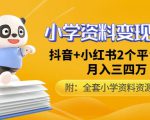唐老师小学资料变现项目,抖音+小红书2个平台操作,月入数万元(全套资料+教程)-淘金日记