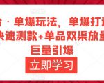 万相台·单爆玩法,单爆打造流程+单品快速测款+单品双渠放量+単品巨量引爆-淘金日记