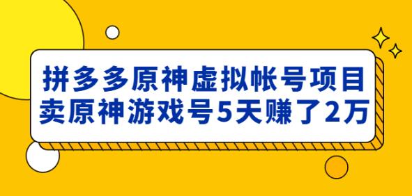外面卖2980的拼多多原神虚拟帐号项目:卖原神游戏号5天赚了2万-淘金日记