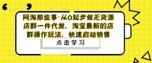 网淘那些事·从0起步做无货源店群一件代发，淘宝最新的店群操作玩法，快速启动销售-淘金日记