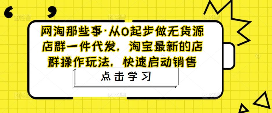 网淘那些事·从0起步做无货源店群一件代发，淘宝最新的店群操作玩法，快速启动销售-淘金日记
