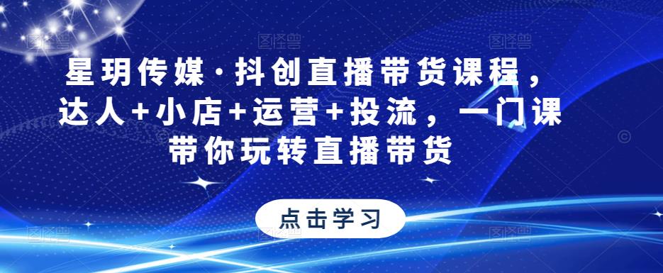 星玥传媒·抖创直播带货课程,达人+小店+运营+投流,一门课带你玩转直播带货-淘金日记