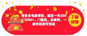 2023拼多多电商项目,稳定一天300~3000+,门槛低,出单快,一部手机即可完成-淘金日记