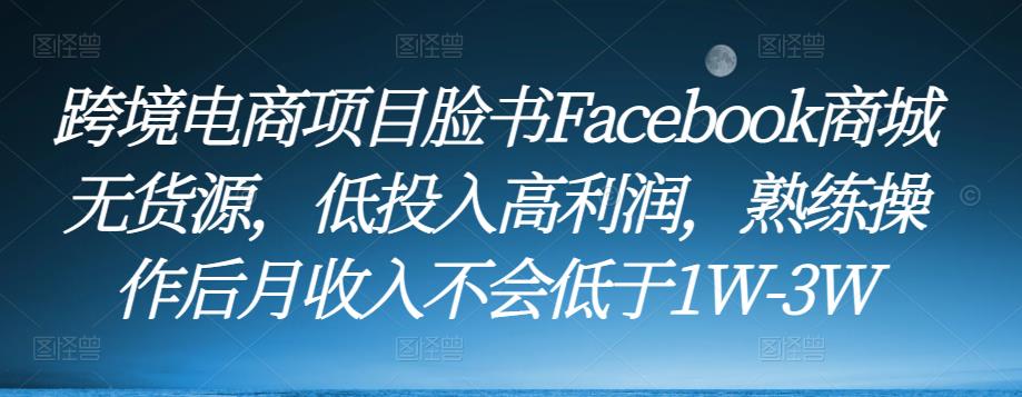 跨境电商项目脸书Facebook商城无货源,低投入高利润,熟练操作后月收入不会低于1W-3W-淘金日记
