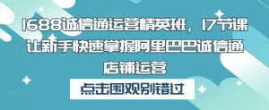 1688诚信通运营精英班,17节课让新手快速掌握阿里巴巴诚信通店铺运营-淘金日记