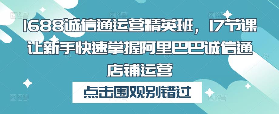 1688诚信通运营精英班,17节课让新手快速掌握阿里巴巴诚信通店铺运营-淘金日记