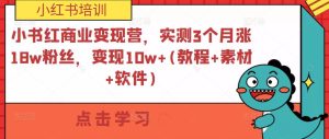 小书红商业变现营,实测3个月涨18w粉丝,变现10w+(教程+素材+软件)-淘金日记