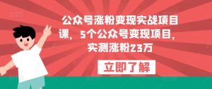 公众号涨粉变现实战项目课,5个公众号变现项目,实测涨粉23万-淘金日记