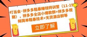 叮当会·拼多多粗暴赚钱特训营（11-19期），拼多多全店小爆款群+拼多多视频简单粗暴技术+无货源店群等-淘金日记